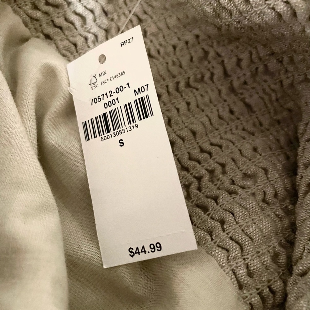 Old Navy Linen Blend Puff Sleeve Button Natural Tan Khaki Mini Dress Small NWT - Picture 6 of 6